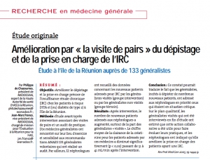 Etude originale : Amélioration par « la visite de pairs » du dépistage et de la prise en charge de l’IRC